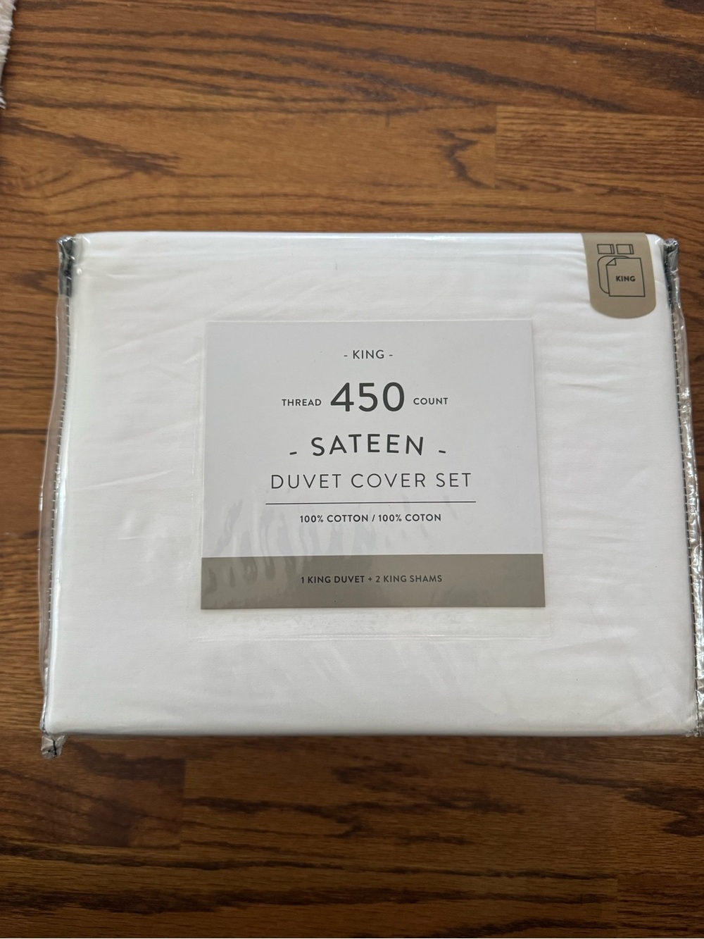 450 Thread Count Sateen King Duvet Cover Set - White